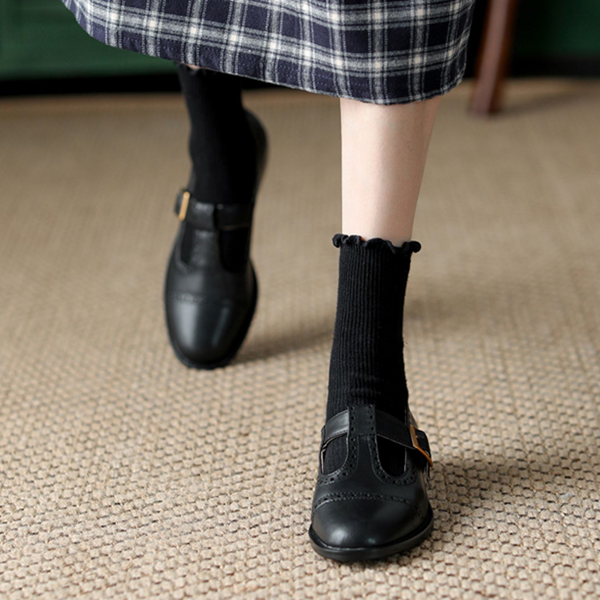 Tストラップミディアムヒールローファー Z00486