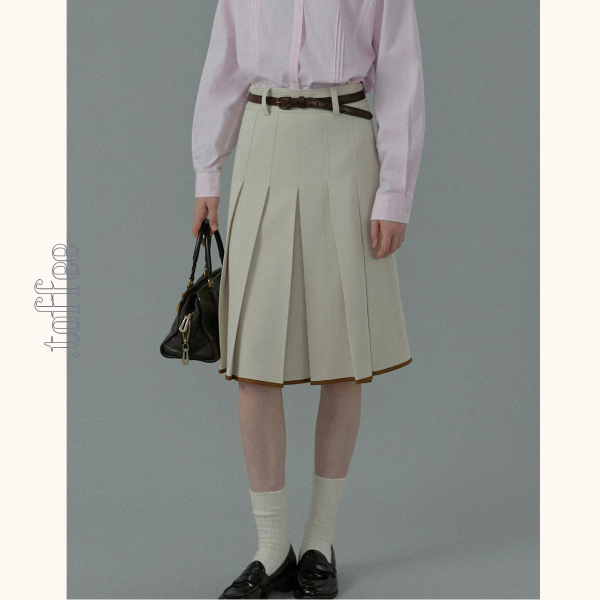 【2color】コントラストカラーヘムプリーツスカート《Z00834》