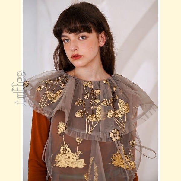 ニッチでレトロな植物画刺繍:フェアリーシアーベスト C0162