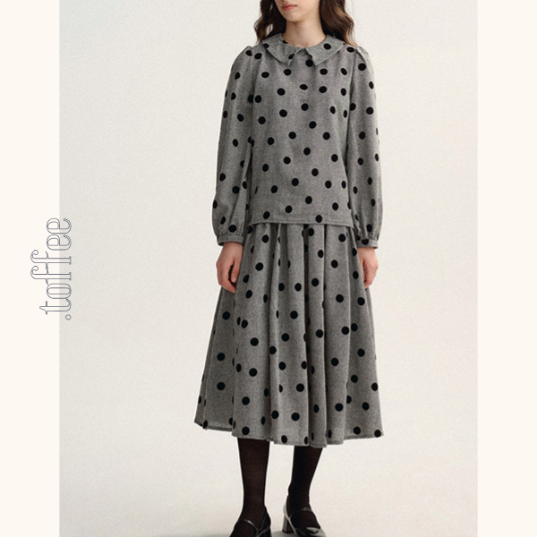 グレートップ&ロングスカートのポルカドットセットアップ Z00529