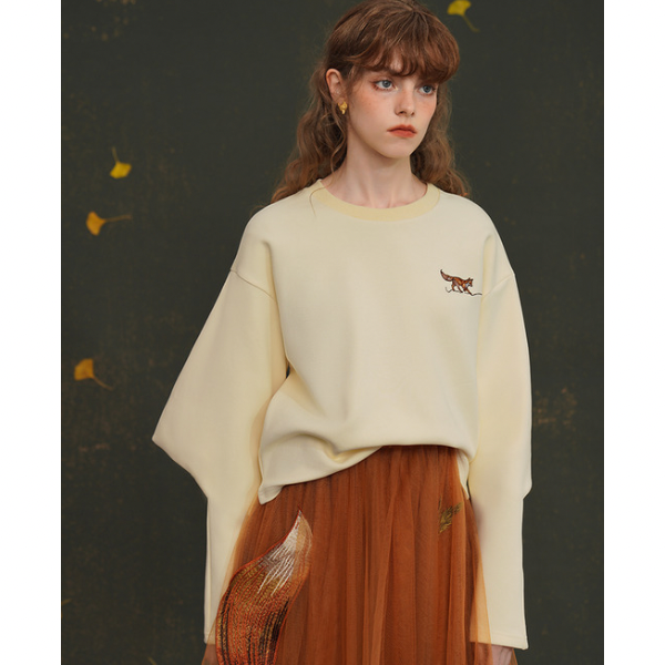 【2color】フォックス刺しゅうのバッグスリーブトップス AU-463