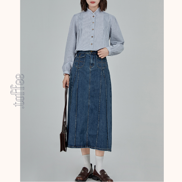 Aラインハイウエストロングデニムスカート 《Z00790》