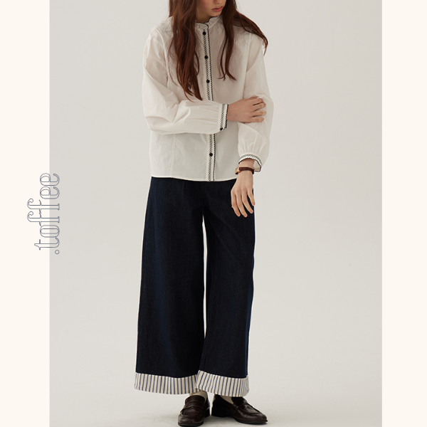 コントラストカラーレースディテールシアーブラウス《Z00844》