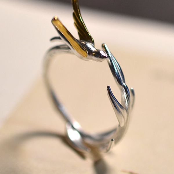 スワローモチーフアンティークフォークリング Z00476