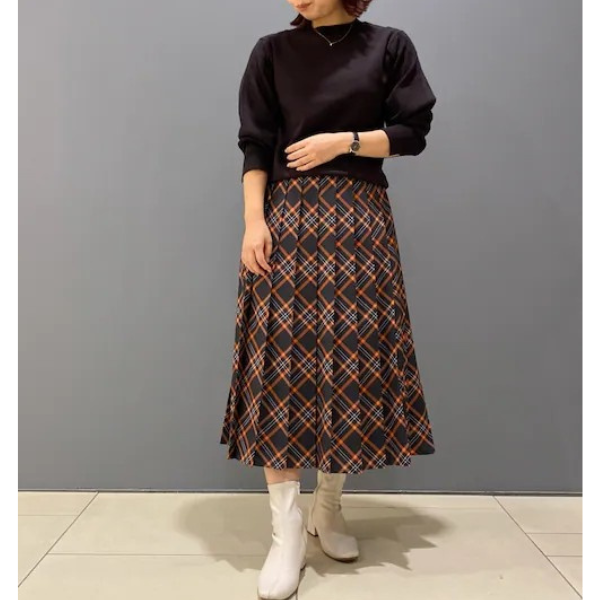 【2color】レトロチェックプリーツAラインスカート w-010