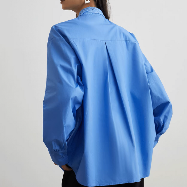 アイレット刺繍ボウタイブラウス&ブラックパンツセットアップ《Z00952》