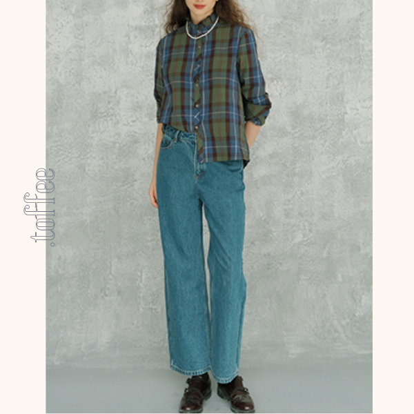 スタンドカラーボタンダウンチェックシャツ  《Z00707》