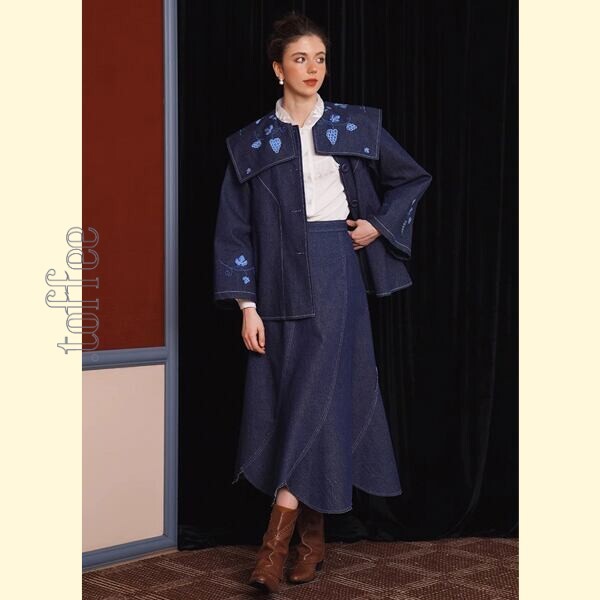 アートワークが映える:レトロ感溢れる刺繍デニムジャケット 《C0208》