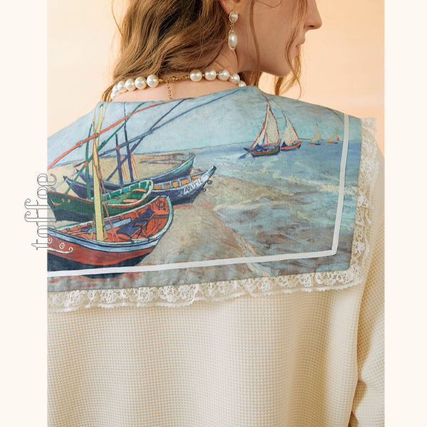 【2color】セーラーカラーと船の刺繍セットアップ《Z01133》