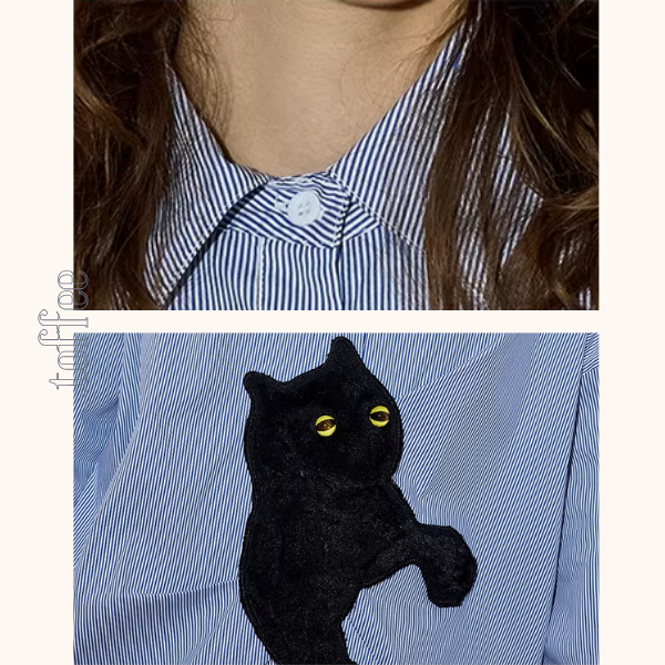 黒猫アップリケ付きストライプシャツ《Z01105》