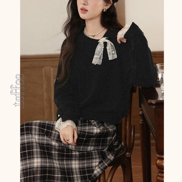 【3color】星降る午後のレース襟ニット《Z01142》