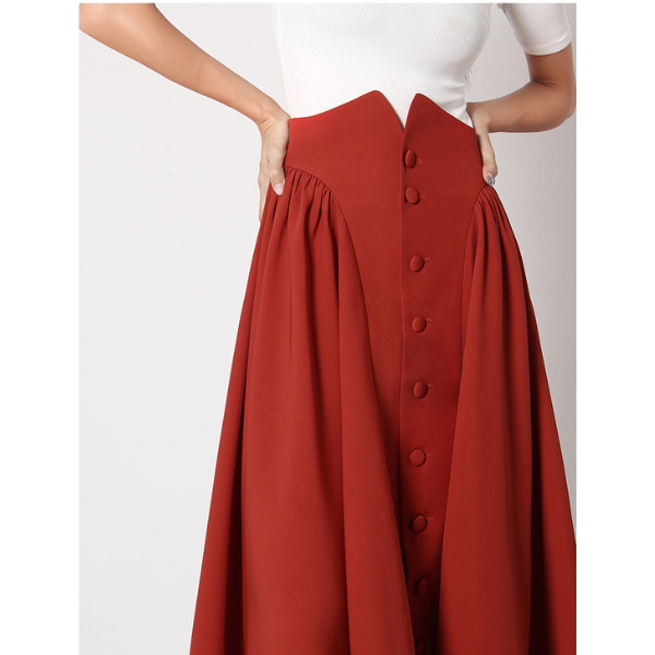 センターボタンルーズフレアスカート X-272