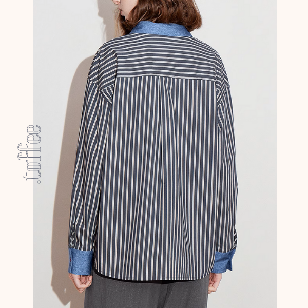 デニムカラー切り替えストライプシャツ《Z00928》
