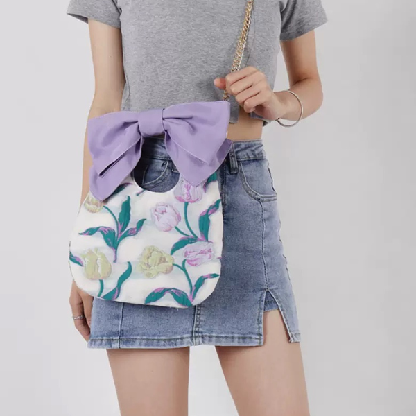 【3color】大きなリボン付きチェーンショルダーバッグ Z00237