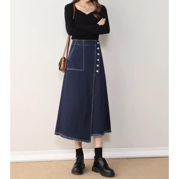 【2color】ボタンデザインナロースカート w-121
