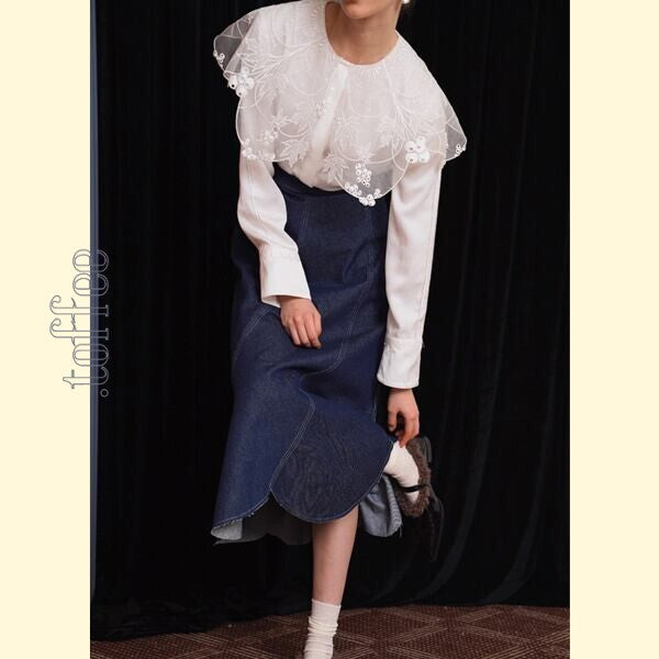 花びらが舞うレトロデニムスカート 《C0207》