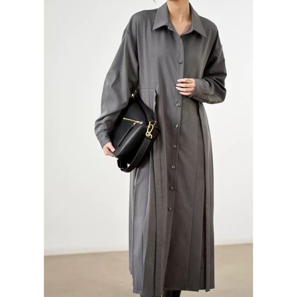 【2color】サイドプリーツフレアワンピース w-058