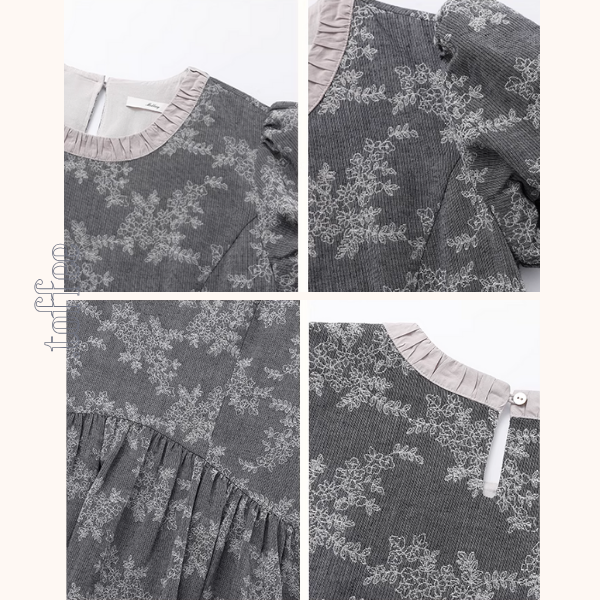 パフスリーブつる花刺繍ミニワンピース《Z00904》