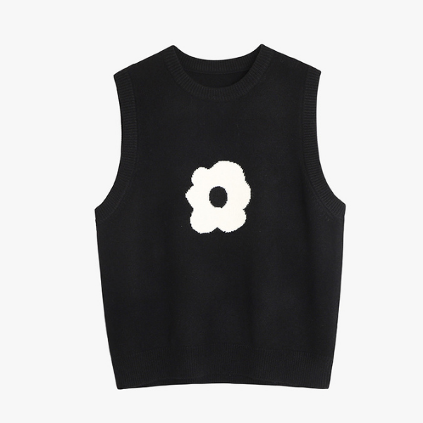 【3color】シンプルフラワーニットベスト X-335