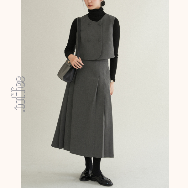 ノーカラークロップド丈ジャケット&Aラインロングスカートセットアップ 《Z00761》