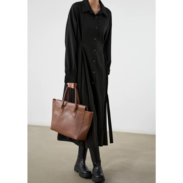 【2color】サイドプリーツフレアワンピース w-058