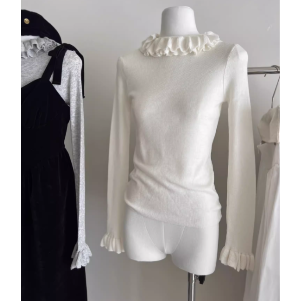 【4color】フリルネックトップ Z00040