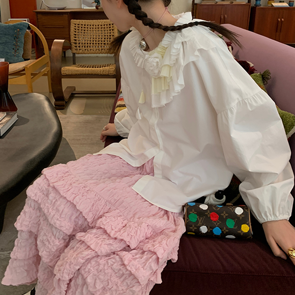 レース&フラワーホワイトブラウス Z00519