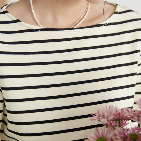 【2color】ストライプコットンロングTシャツ Z00200