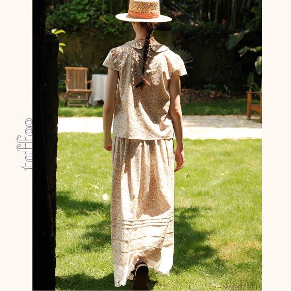 小花柄ブラウス&ロングスカートセットアップ《Z01048》