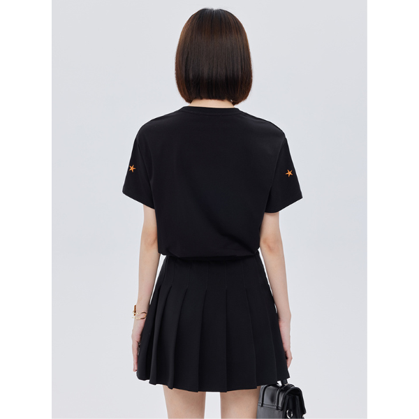 ポニーと星の刺繍入り半袖ニットトップ Z00203