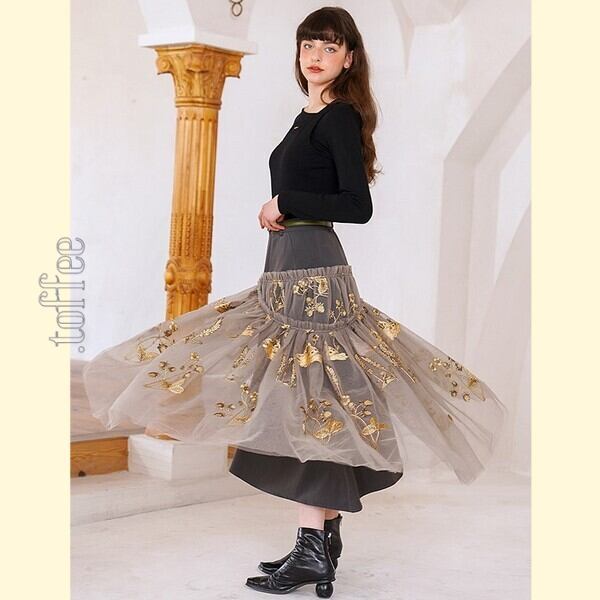 ニッチでクラシカルな植物画刺繍:フェアリーシアースカート C0163