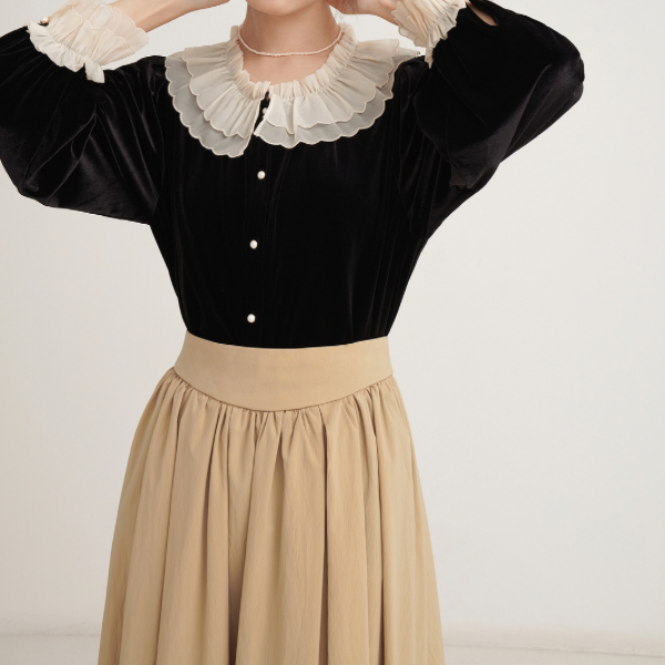 フレンチベルベットレースブラウスX-384