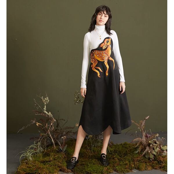 バンビ刺繍サスペンダースカート C0075