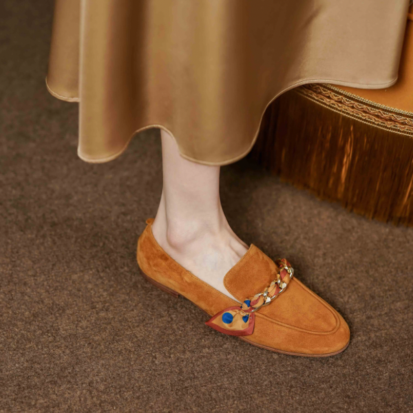 【2color】リボンチェーンラウンドトゥフラットシューズ X-369