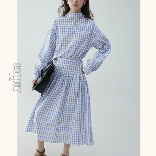 チェック柄Aラインロングシャツワンピース《Z00839》