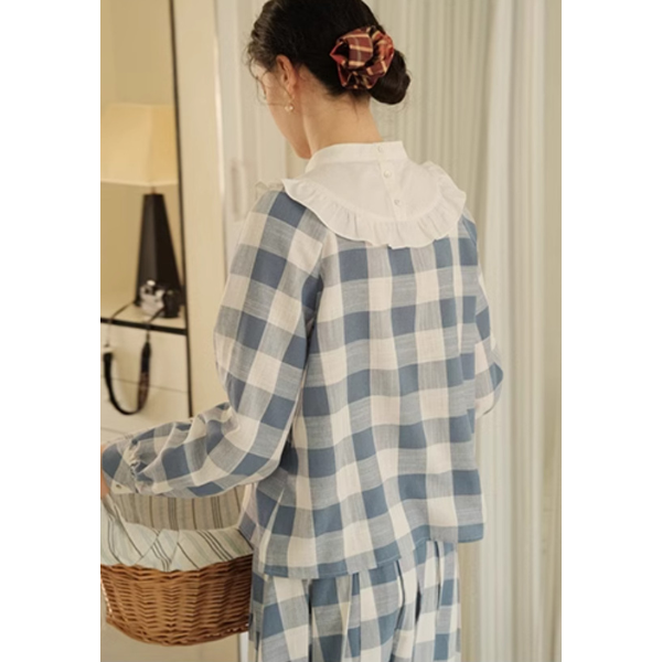 チェック柄ドールカラーブラウス&スカートセットアップ Z00085
