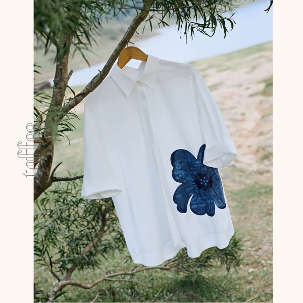 フラワー刺繍オーバーサイズシャツ&Aラインミモレ丈スカートセットアップ《Z00927》