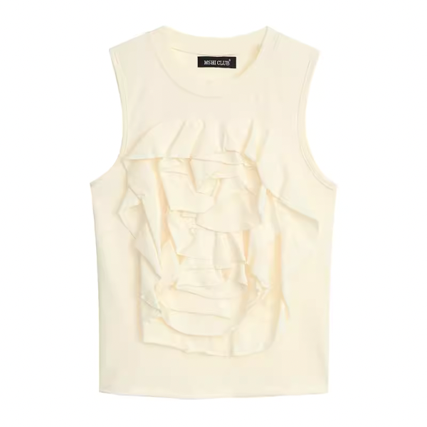 【2color】フラワーデコレーションノースリーブトップス W-201