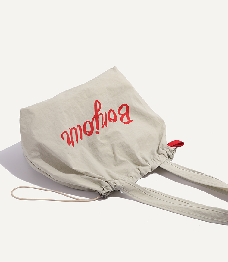 【4color】“Bonjour” レタープリントドローストリングトートバッグ 《Z00802》