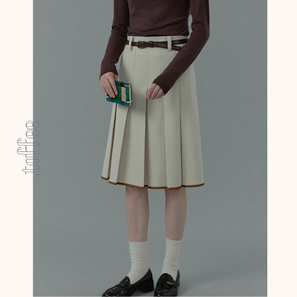 【2color】コントラストカラーヘムプリーツスカート《Z00834》