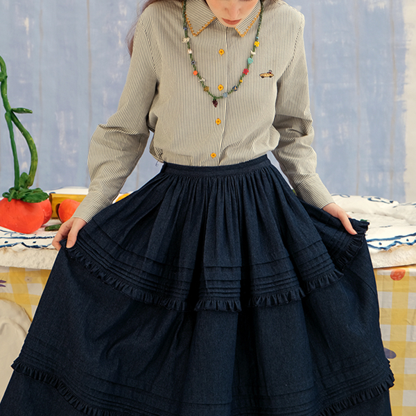 グリーンストライプスリムシャツ Z00604