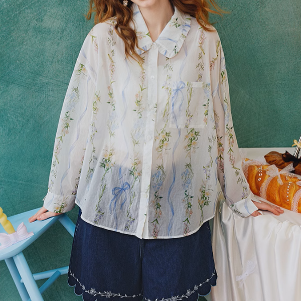 フローラルプリントシアーシャツ《Z00962》
