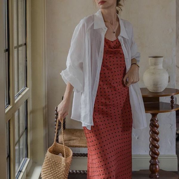 【4color】ランタンスリーブオーバーサイズシアーシャツ《Z00863》