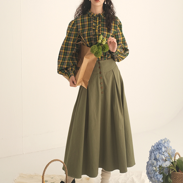 パフスリーブチェック柄ブラウス Z00451