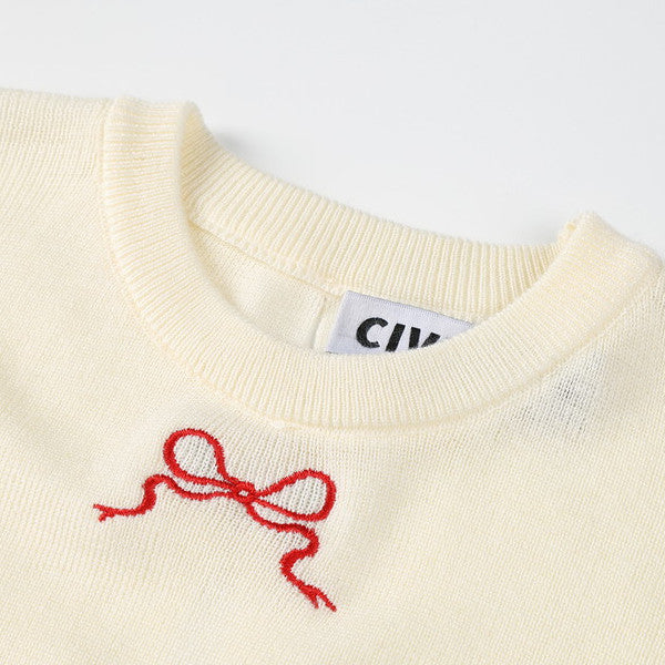 【4color】リボン半袖ニットトップ Z00285