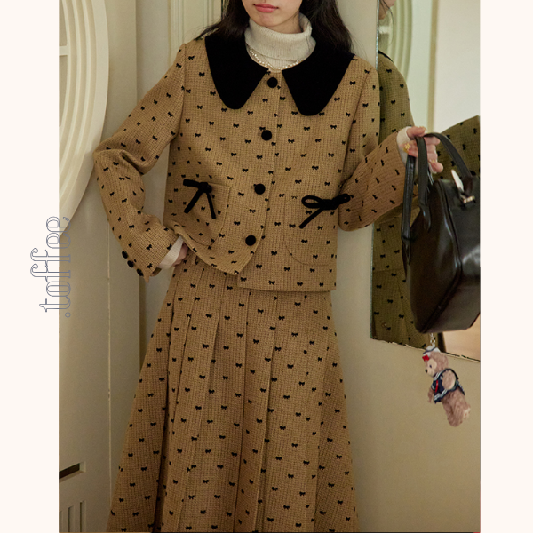 リボンドットショートジャケット&プリーツスカートセットアップ 《Z00764》