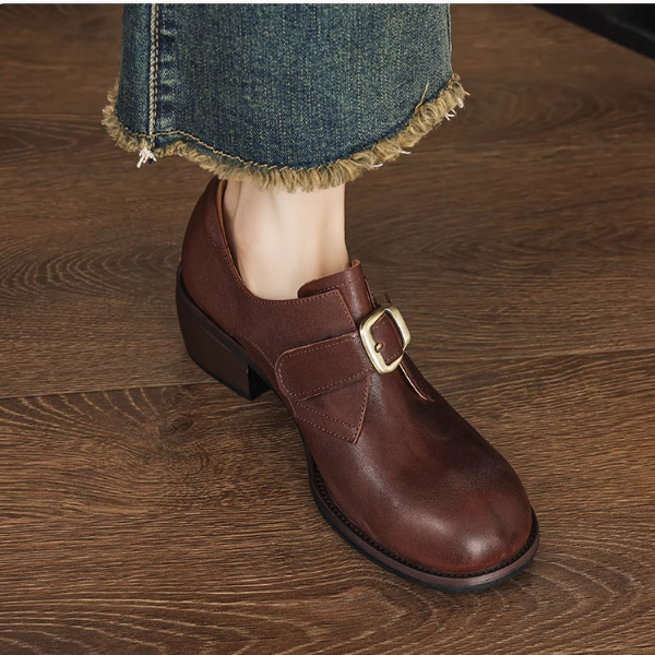 【3color】ラウンドトゥベルト付きヴィーガンレザーシューズ 《Z00516》