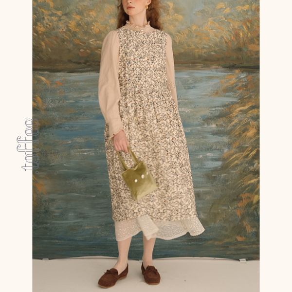 コーデュロイフローラルプリントノースリーブワンピース Z00616