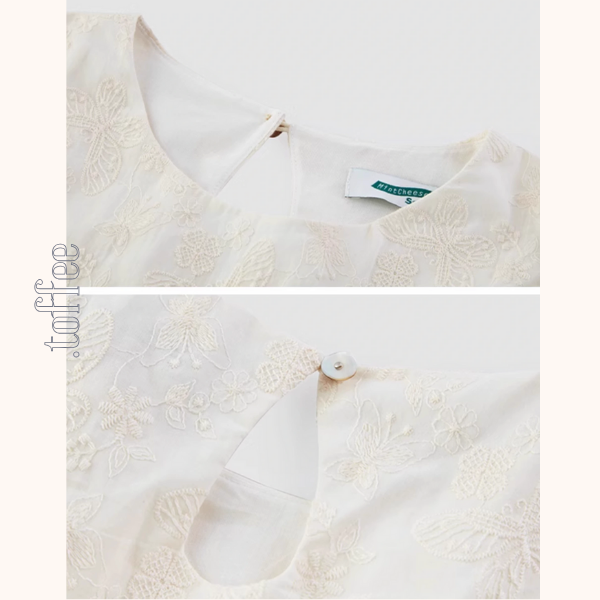 パフスリーブ蝶柄刺繍入りミモレ丈ワンピース《Z00873》