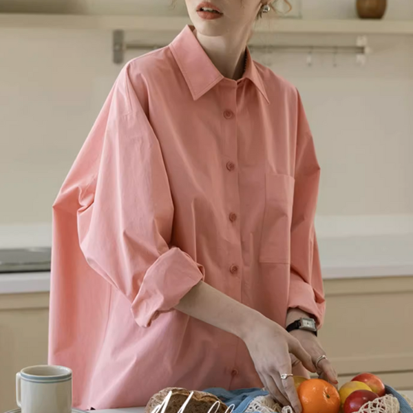 【3color】POLOカラーオーバーサイズ純綿シャツ《Z00883》